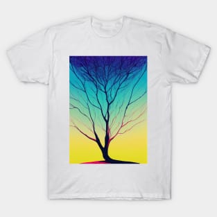 Lonely Tree at Sunset - Vibrant Colored Whimsical Minimalist - Abstract Bright Colorful Nature Poster Art of a Leafless Branches T-Shirt